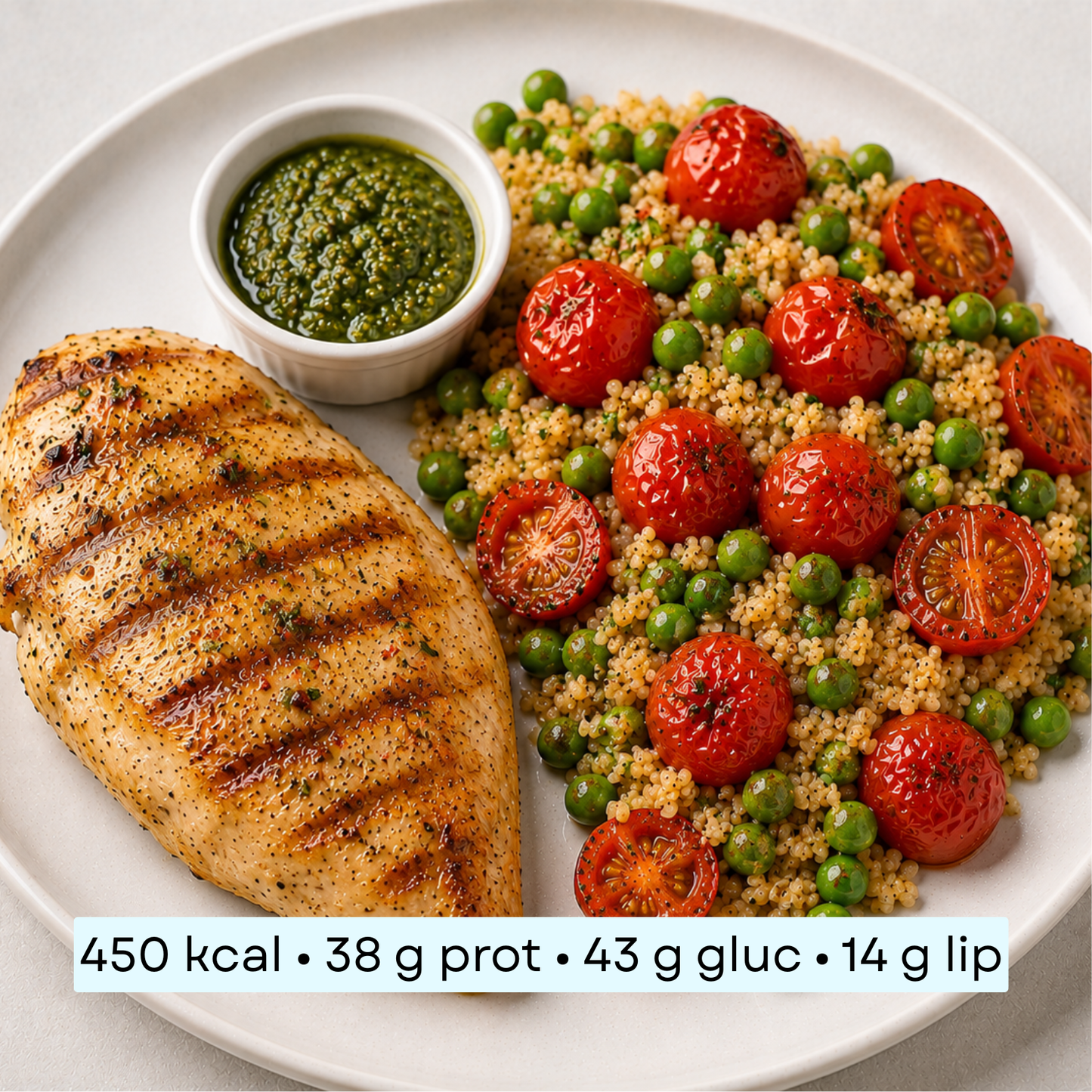 Diet - Poulet grillé sauce pesto & boulgour aux légumes rôtis