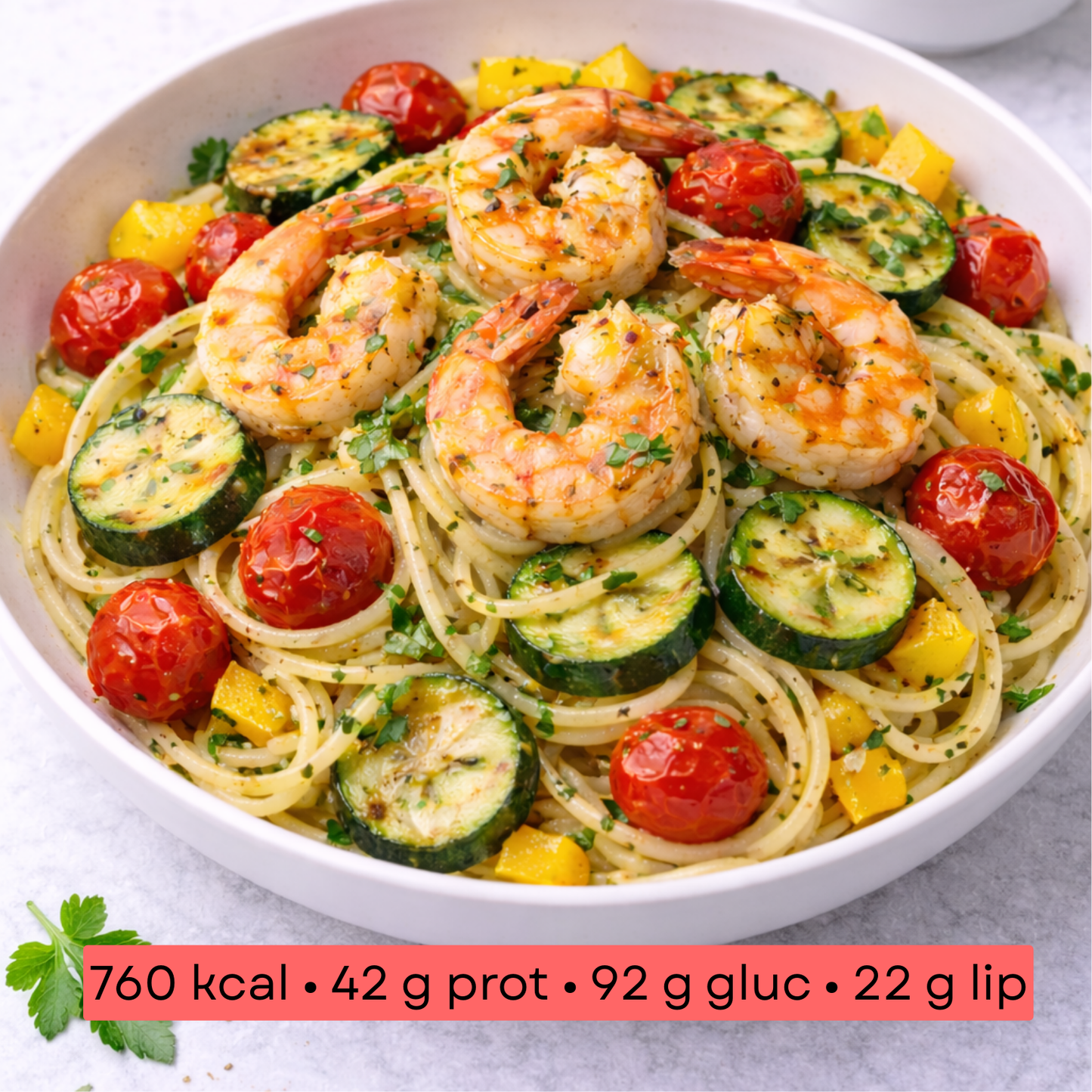 Masse - Salade de Scampis, spaghetti et légumes variés