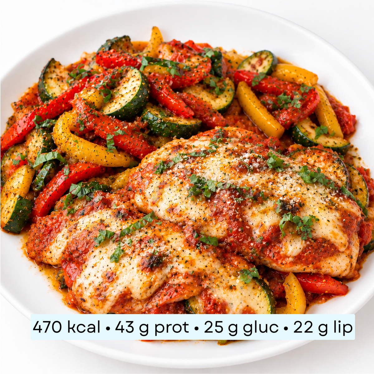Diet - Poulet Parmigiana, Poivrons, Courgettes & Pesto Rosso