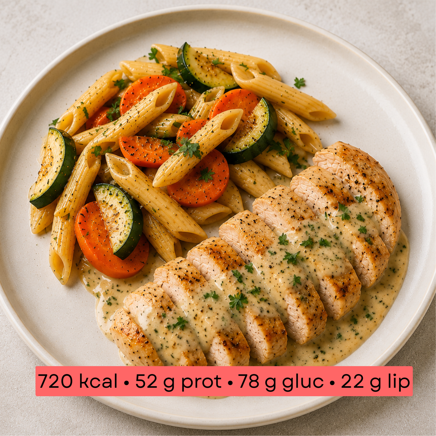 Masse - Poulet crémeux à l’ail & penne aux légumes