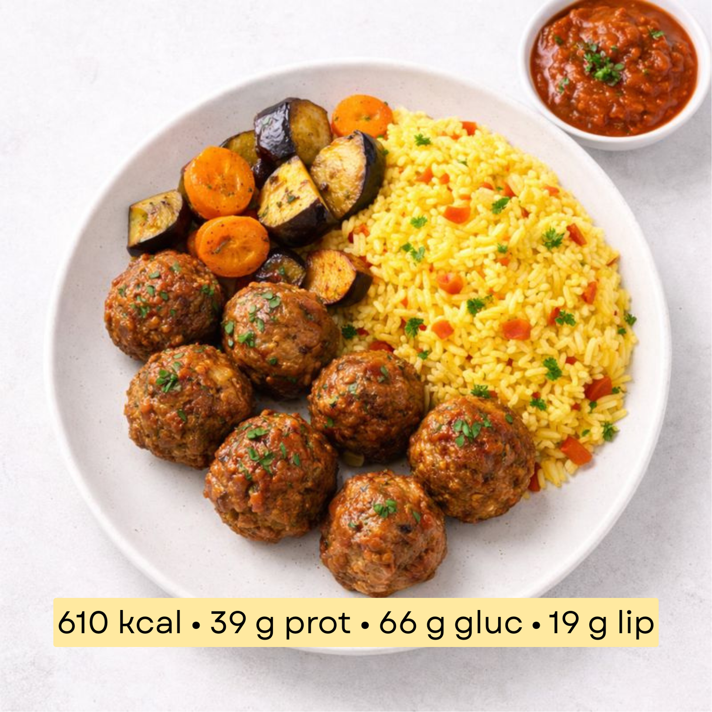 Sport - Boulettes de bœuf sauce tomate aux herbes & riz safrané