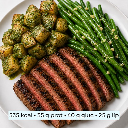 Diet - Steak, pommes de terre pesto & haricots princesse