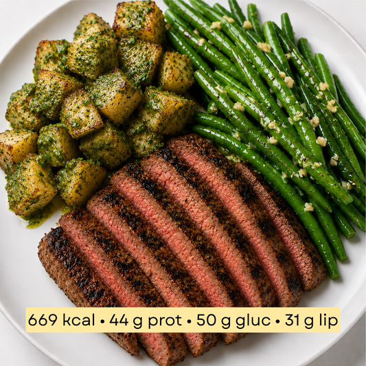 Sport - Steak, pommes de terre pesto & haricots princesse
