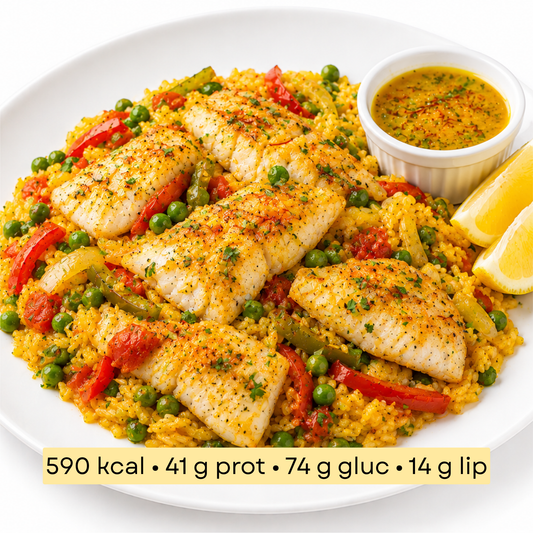 Sport - Paella au poisson, riz safrané & légumes