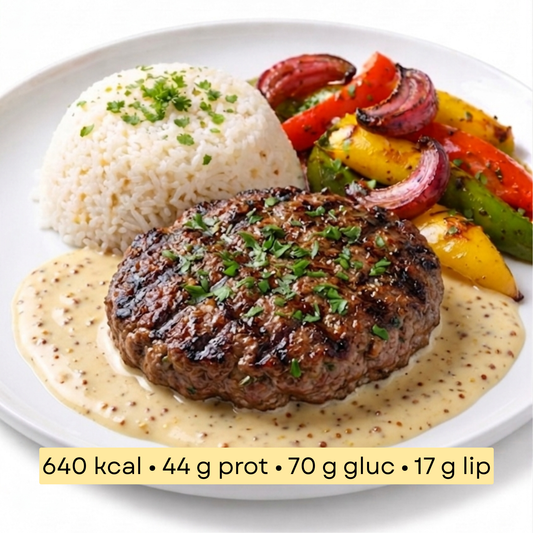 Sport - Steak haché sauce moutarde & légumes rôtis