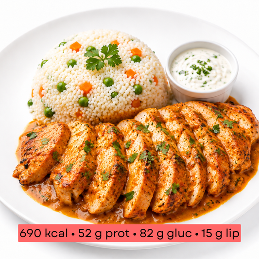 Masse - Riz, petits pois & carottes, poulet tandoori