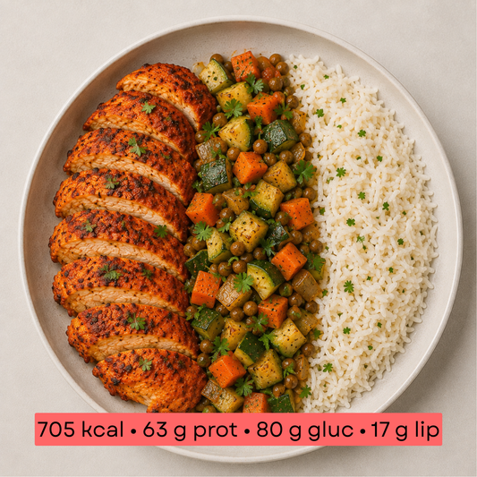 Masse - Poulet Tandoori, Riz Parfumé & Légumes aux Épices