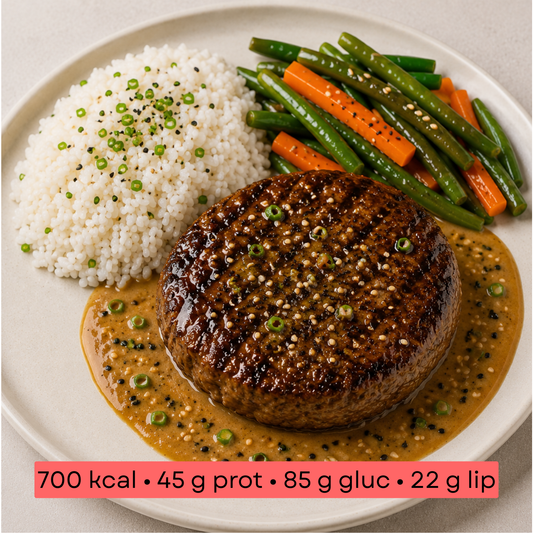 Masse - Steak haché, riz & légumes, sauce légère