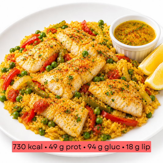 Masse - Paella au poisson, riz safrané & légumes