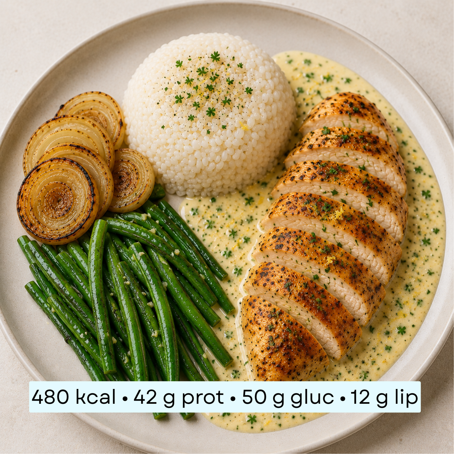 Diet - Suprême de poulet sauce crème, riz & haricots verts