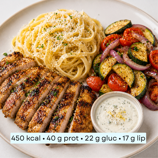 Diet - Poulet grillé, tagliatelles au parmesan & légumes sautés
