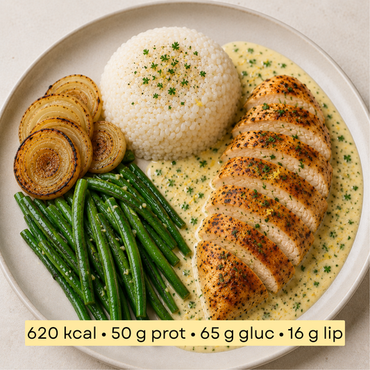 Sport -  Suprême de poulet sauce crème, riz & haricots verts