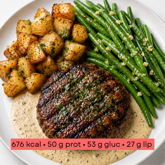 Masse - Steak, pommes de terre & haricots princesses