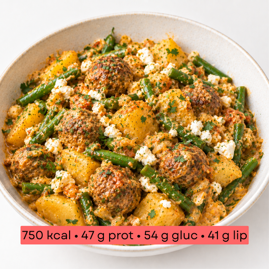 Masse - Kefta, pommes de terre crème-feta & haricots princesse