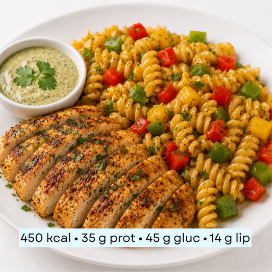Diet - Poulet mexicain au citron vert & coriandre, fusilli et trio de poivrons
