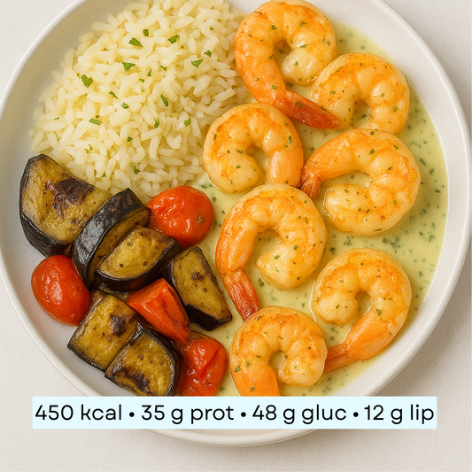 Diet - Scampi sauté beurre citron, riz pilaf & légumes