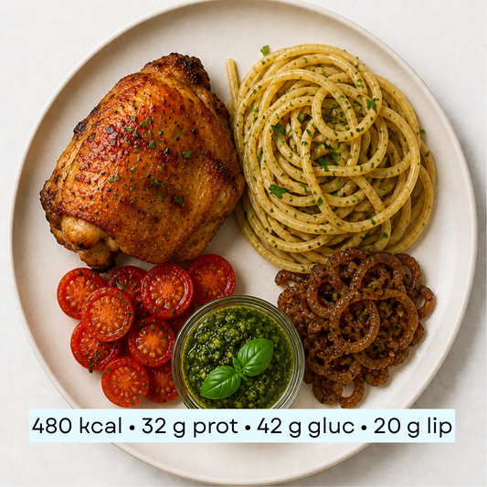 Diet - Poulet rôti, spaghetti & pesto basilic