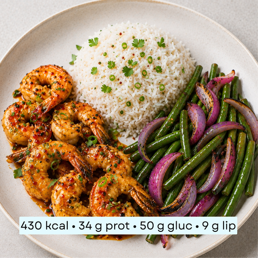Diet - Scampi miel & citron, riz & légumes