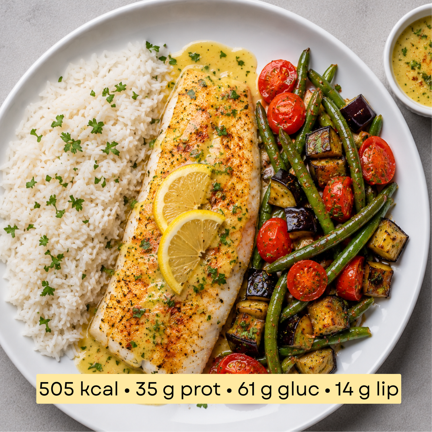 Sport - Poisson blanc, riz, légumes et sauce citron
