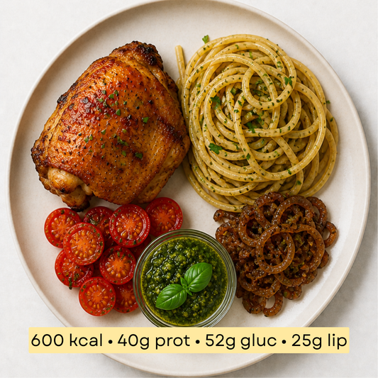 Sport - Poulet rôti, spaghetti & pesto basilic