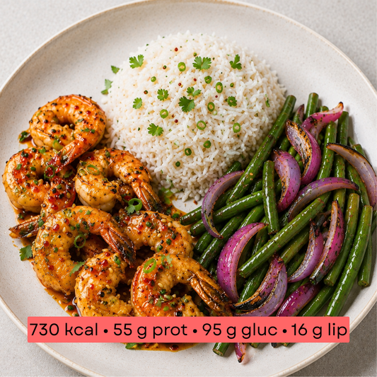 Masse - Scampi miel & citron, riz & légumes