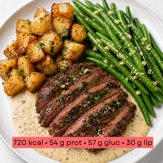 Masse - Steak Grillé, Pommes de Terre & Haricots princesse à la Crème