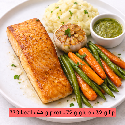 Masse -  Filet de saumon & écrasé de pommes de terre à la ciboulette