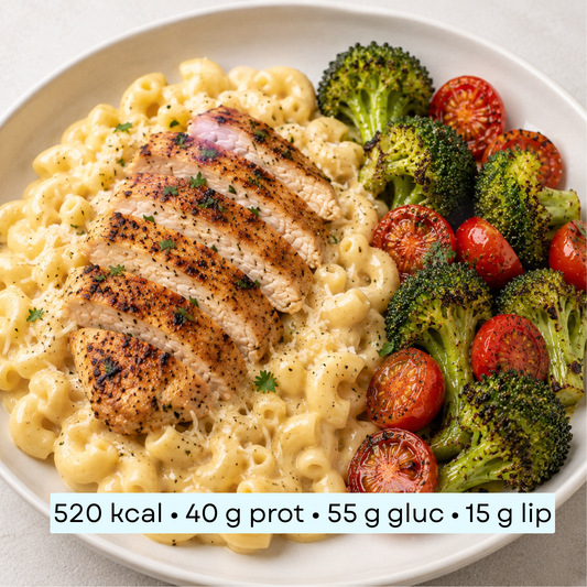 Diet - Mac and cheese léger, poulet grillé