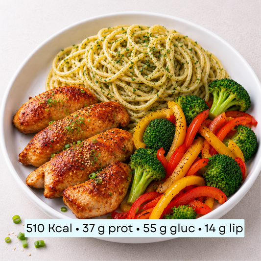 Diet - Poulet grillé, spaghetti aux herbes fraiches & légumes grillés