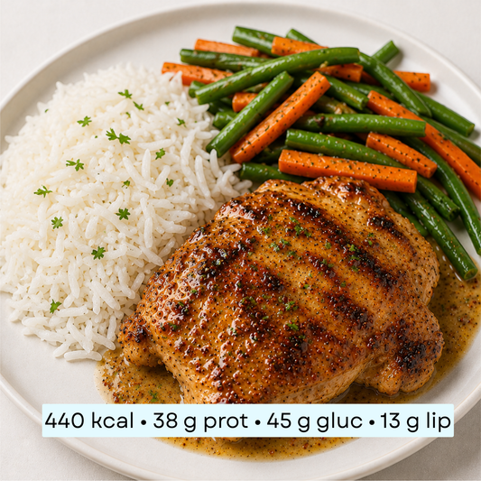 Diet - Poulet grillé sauce miel-moutarde, riz basmati & légumes