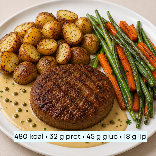 Diet - Steak haché, pommes de terre grenaille rôties & légumes rôtis