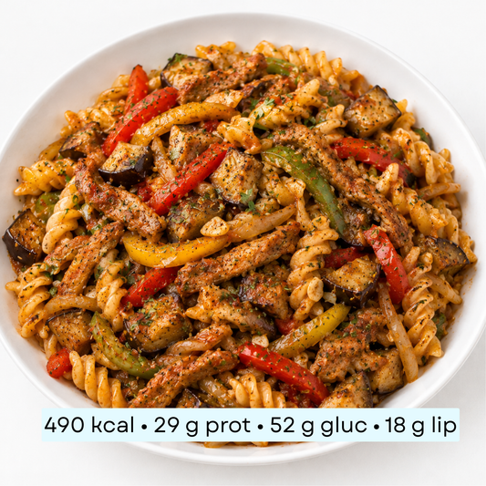 Diet - Fusilli aux poivrons, aubergines et shawarma