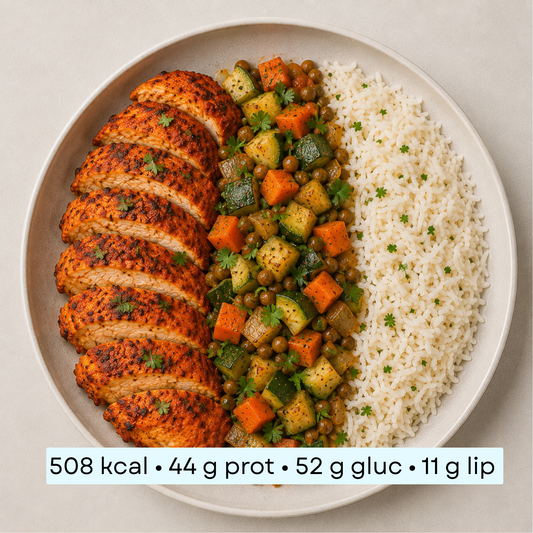 Diet - Poulet tandoori rouge, riz parfumé & légumes