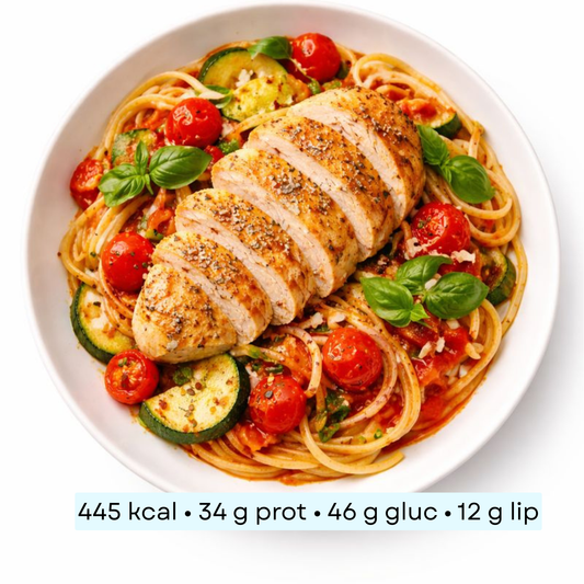 Diet - Suprême de poulet rôti, linguine à la tomate confite