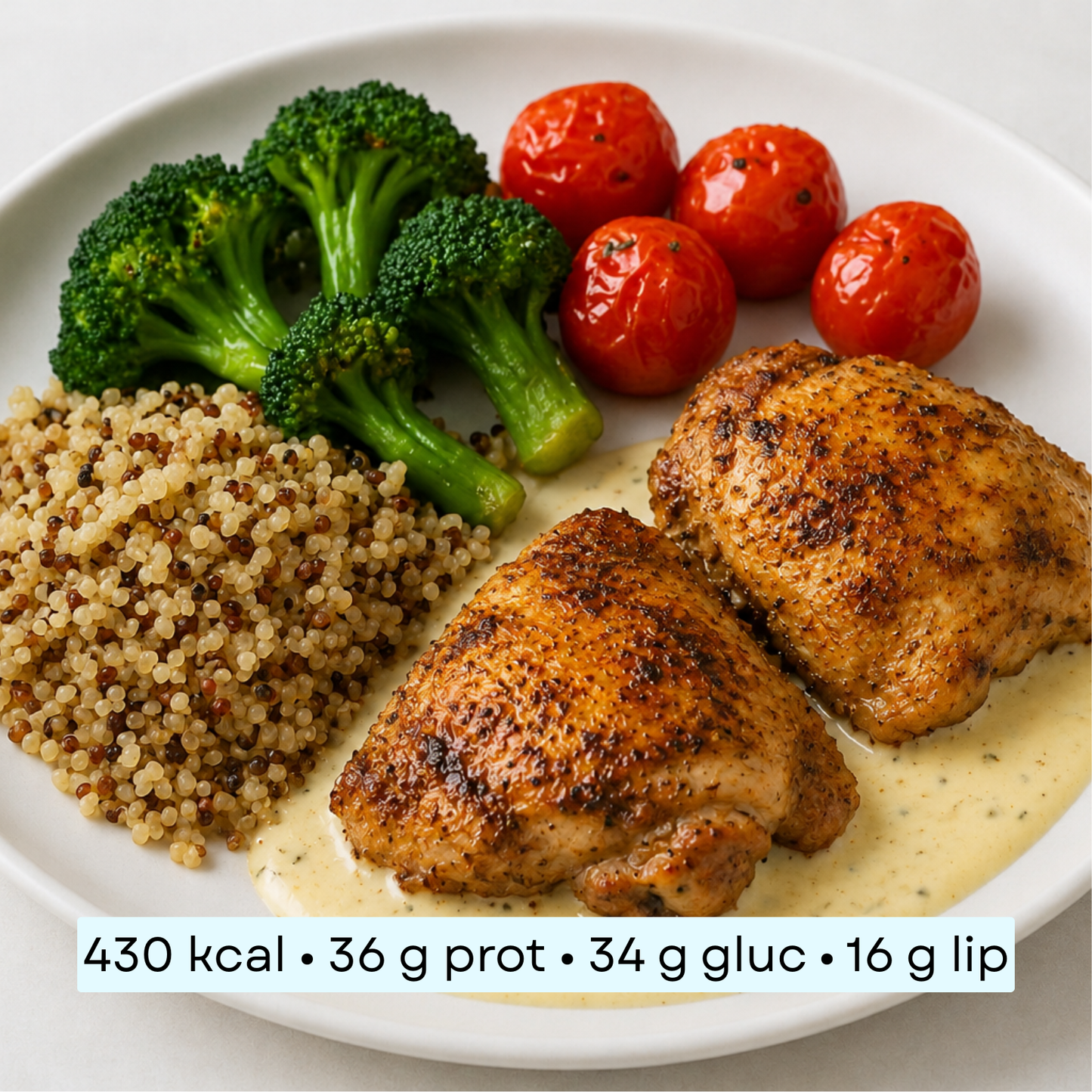 Diet - Suprême de poulet sauce crémeuse, quinoa & légumes rôtis