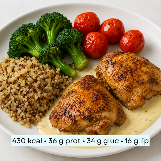 Diet - Suprême de poulet sauce crémeuse, quinoa & légumes rôtis