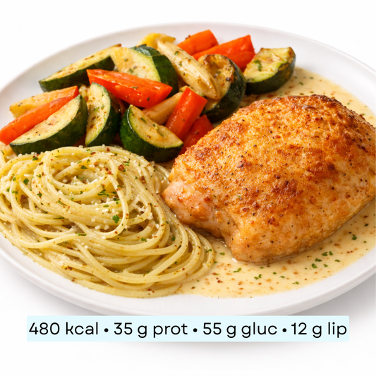 Diet - Spaghetti au poulet grillé & crème de poivrons rôtis