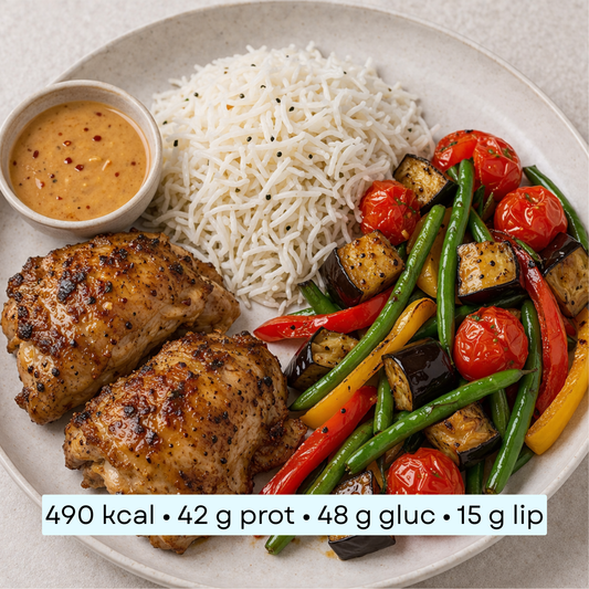 Diet - Poulet grillé sauce satay et Riz aux légumes