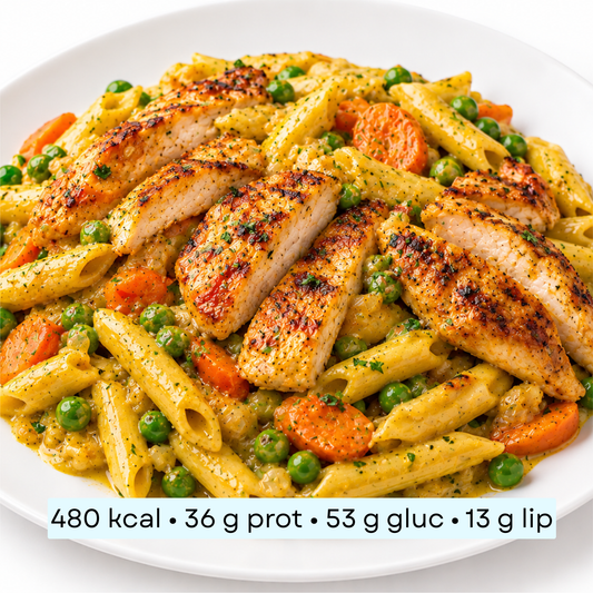 Diet - Penne au poulet curry jaune, petits pois & carottes