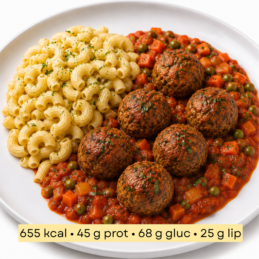 Sport - Boulettes de viande, sauce tomate basilic et macaroni