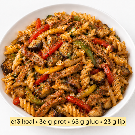 Sport - Fusilli aux poivrons, aubergines et shawarma