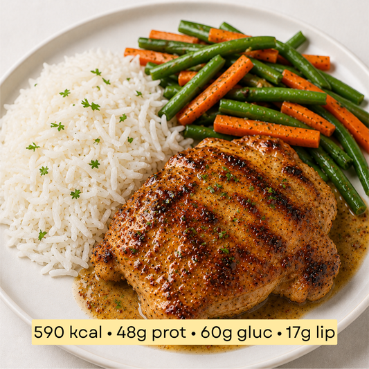 Sport - Poulet grillé sauce miel-moutarde, riz basmati & légumes