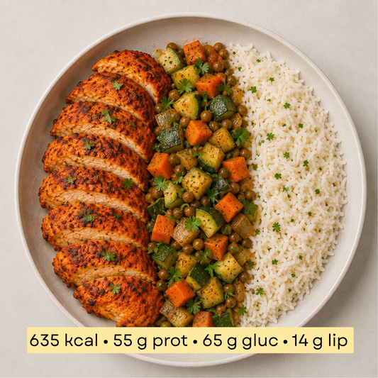 Sport - Poulet tandoori rouge, riz parfumé & légumes
