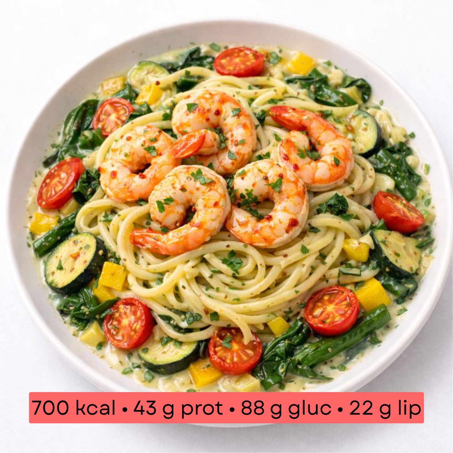 Masse - Scampis grillés, linguine à la crème citronnée & légumes rôtis