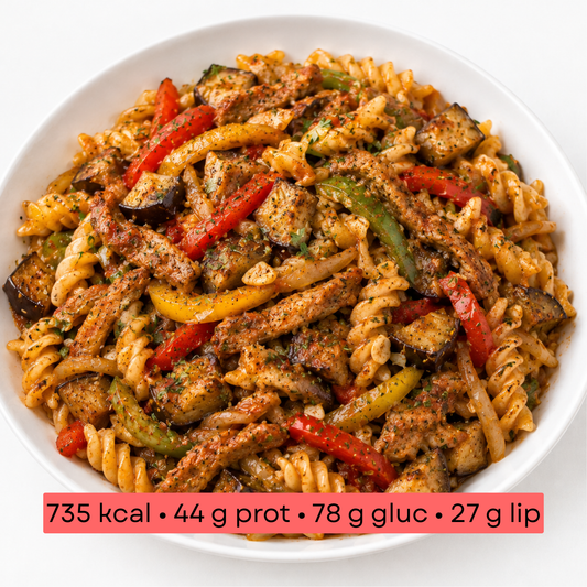 Masse - Fusilli aux poivrons, aubergines et shawarma