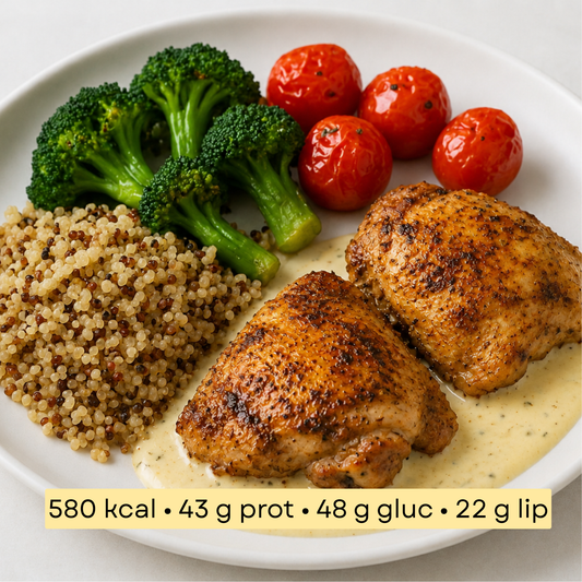 Sport - Suprême de poulet sauce crémeuse, quinoa & légumes rôtis