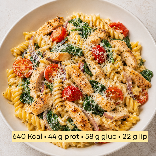 Sport - Fusilli crémeux au poulet, tomates cerises, épinards & parmesan