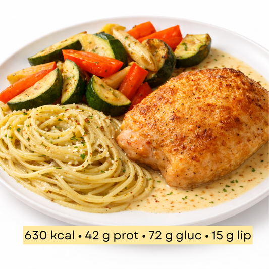 Sport - Spaghetti au poulet grillé & crème de poivrons rôtis