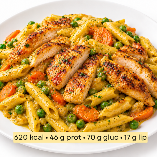 Sport - Penne au poulet curry jaune, petits pois & carottes