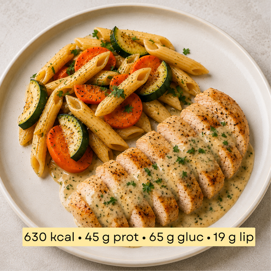 Sport - Poulet crémeux à l’ail & penne aux légumes